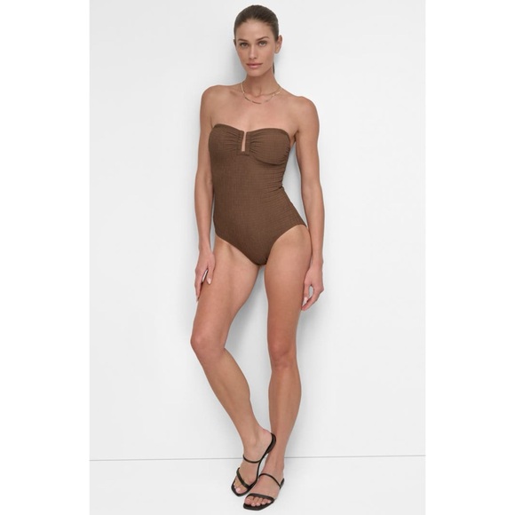 DKNY Bandeau Shirred One-Piece Swimsuit - Picture 5 of 11